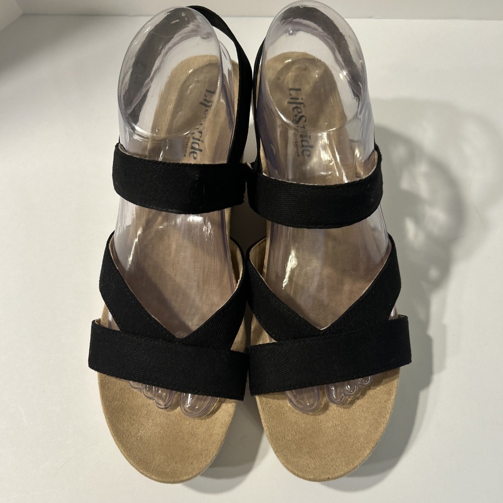 Lifestride Danita Black Strappy Wedge Soft System Comfort Womens Size 9